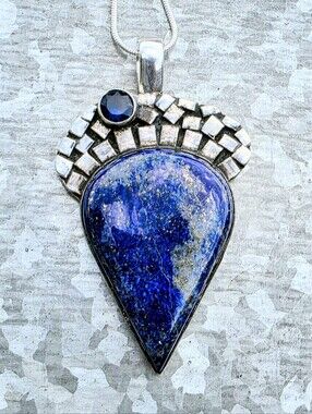 Lapis Lazuli W/ Blue Topaz Gemstone Pendant In 925 Sterling Silver (2.2")